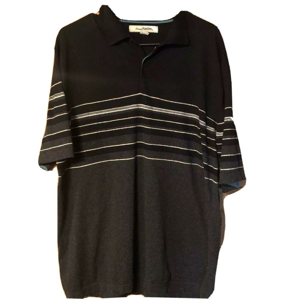 Tommy Bahama Large Pull Over Short Sleeve Black Shirt